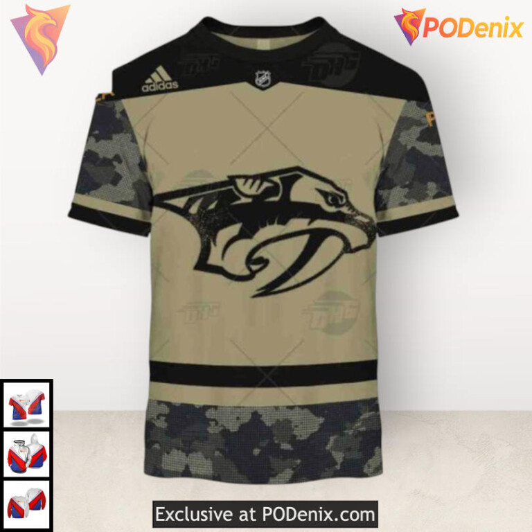 Camo Military Jersey Tribute Nashville Predators Youth Hoodie Custom 3D Apparel - 2