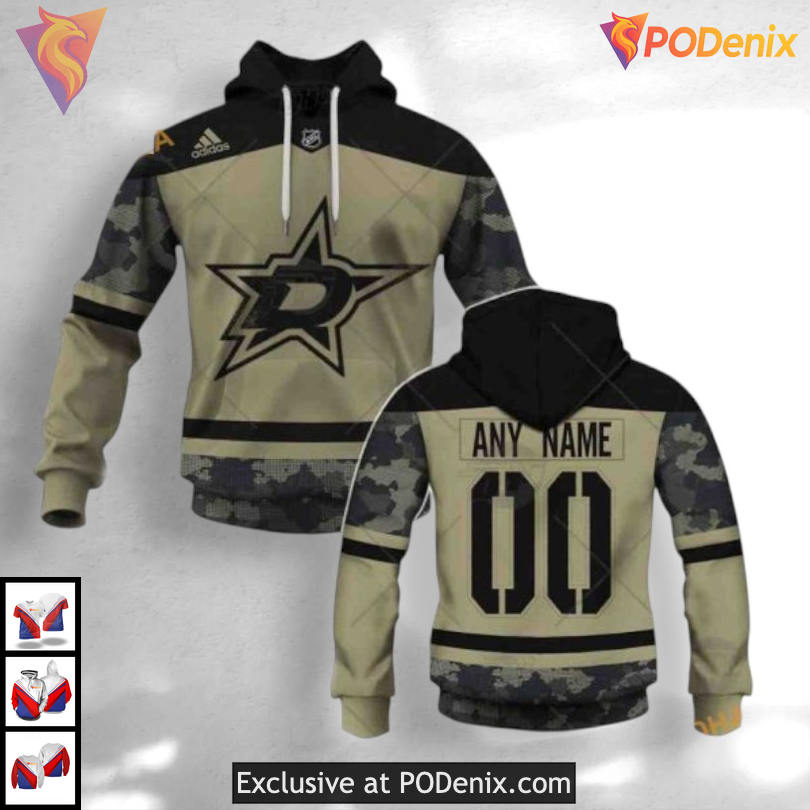 Camo Military Practice Jersey Dallas Stars Unisex Hoodie Custom 3D
