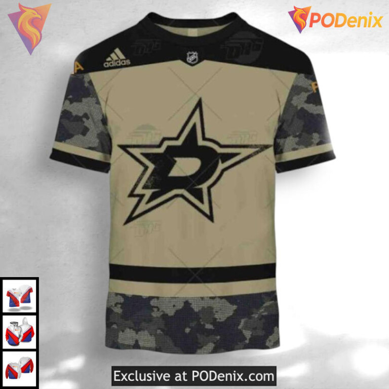 Camo Military Practice Jersey Dallas Stars Unisex Hoodie Custom 3D - 2