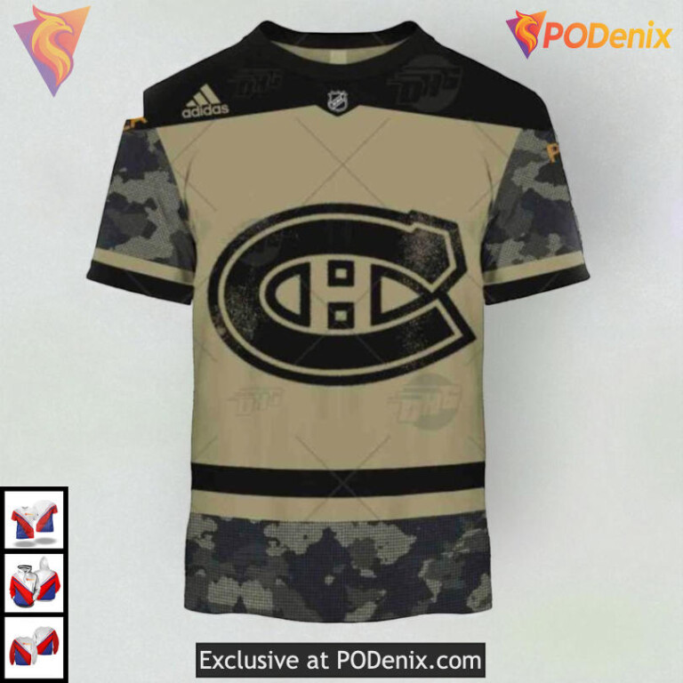 Camo Military Practice Jersey NHL Montreal Canadiens Unisex Hoodie 3D - 2