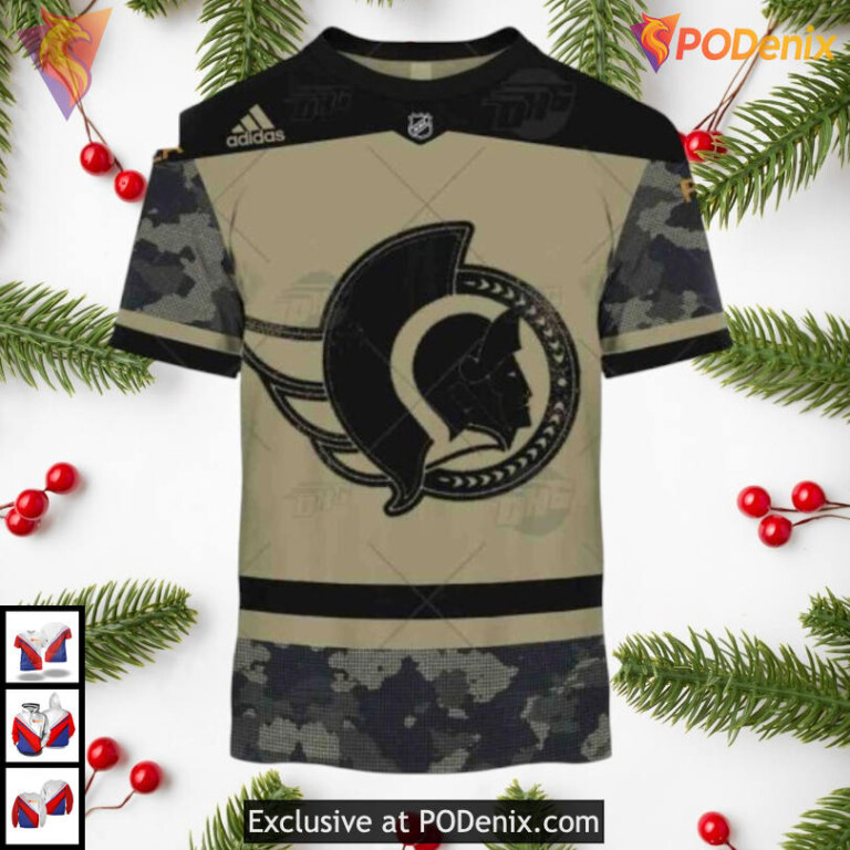 Camo Military Practice Jersey NHL Ottawa Senators Unisex Hoodie 3D - 2