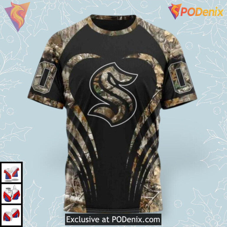 Camo Outdoor Hunting Concept NHL Personalized Seattle Kraken Hoodie 3D - 2