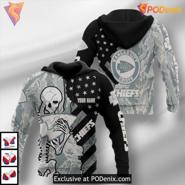 Camo Skeleton Personalized Halloween Kansas City Chiefs Youth Hoodie 3D Style