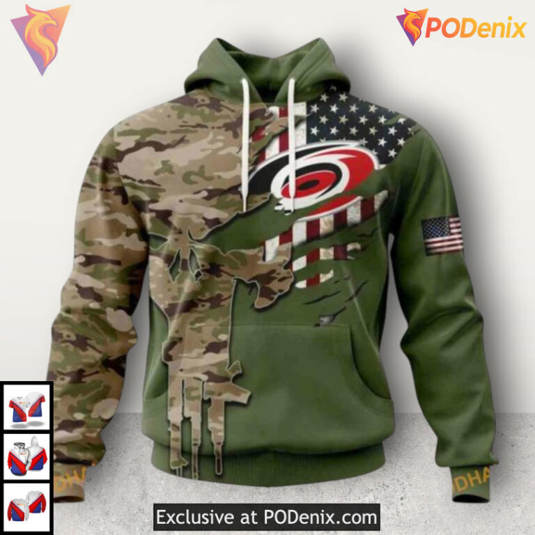 Camo Skull Artwork Name Number Carolina Hurricanes Mens Hoodie 3D Custom