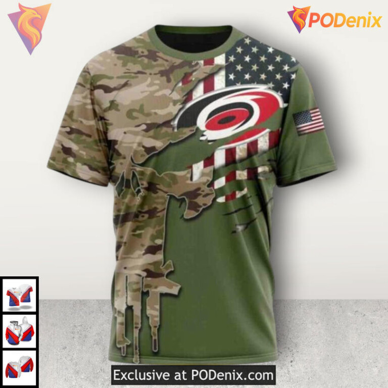 Camo Skull Artwork Name Number Carolina Hurricanes Mens Hoodie 3D Custom - 2