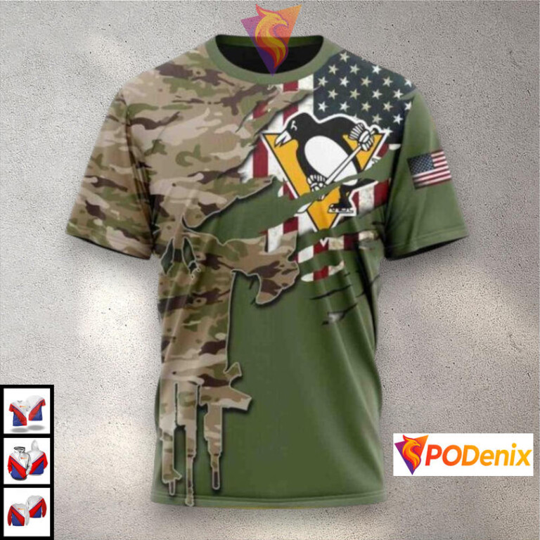 Camo Skull Artwork Name Number Concept Pittsburgh Penguins Winter Hoodie NHL 3D - 2