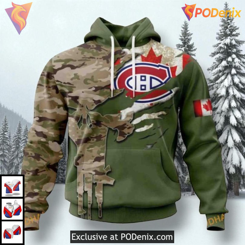 Camo Skull Artwork Name Number Edition NHL Montreal Canadiens All Over Print Hoodie