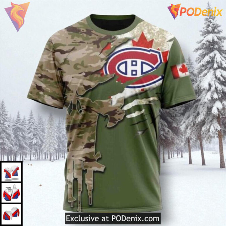 Camo Skull Artwork Name Number Edition NHL Montreal Canadiens All Over Print Hoodie - 2