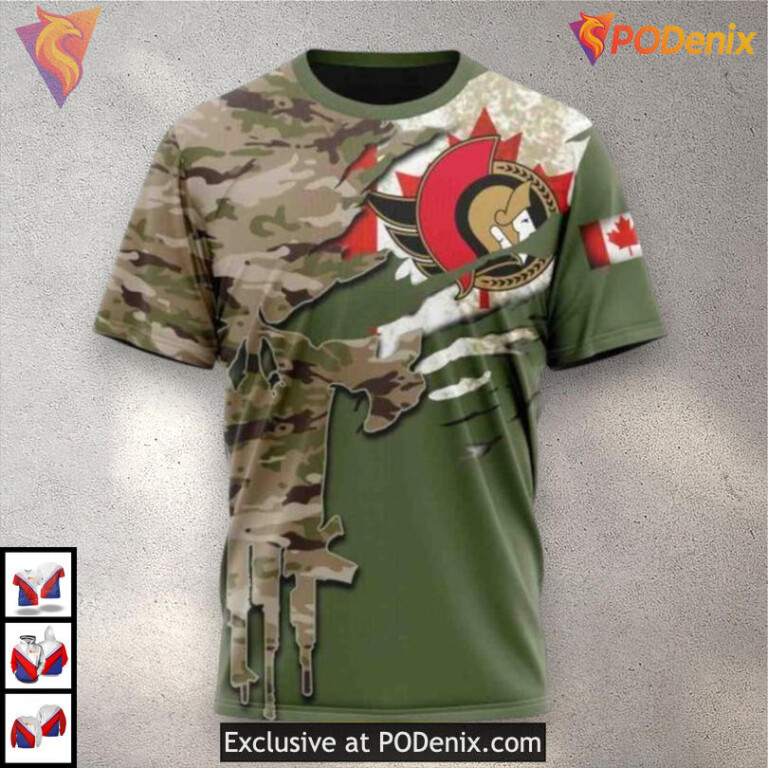 Camo Skull Artwork Name Number NHL Ottawa Senators Winter Hoodie 3D - 2