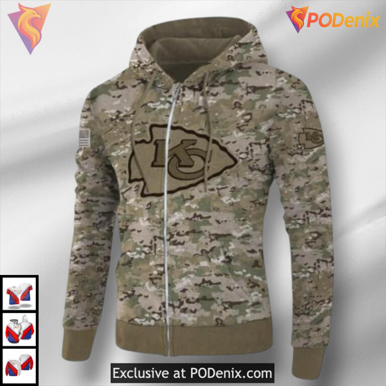 Camo Style Kansas City Chiefs Hoodie For Men, 3D All Over Print Zip Up Edition - 1