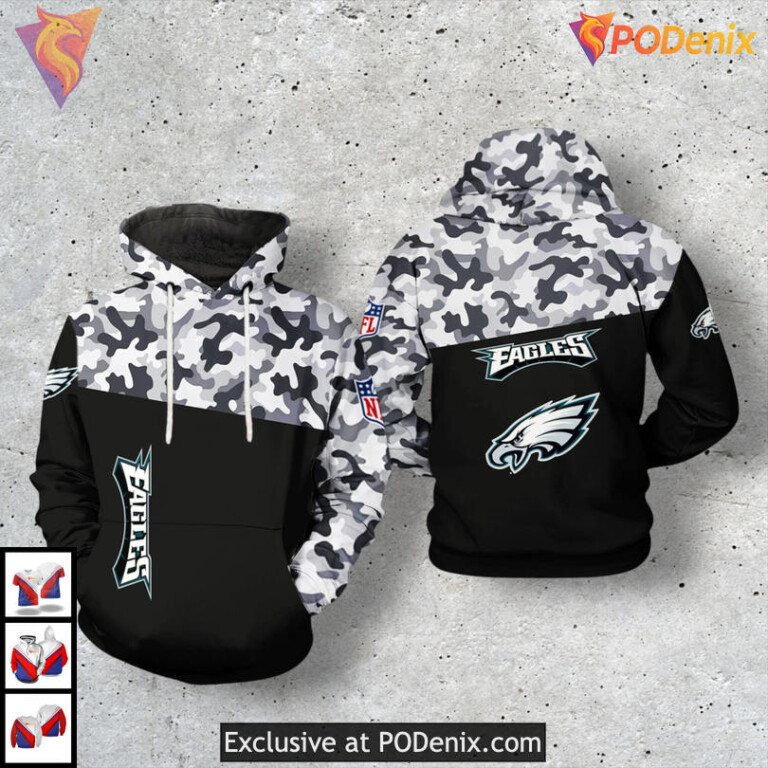 Camo Veteran Tribute Artwork Philadelphia Eagles Zip Up Hoodie Custom 3D Apparel
