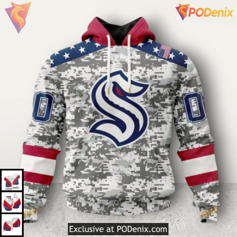 Camo Veterans Day Tribute NHL Seattle Kraken Youth Hoodie 3D