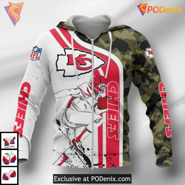 Camouflage Player Edition Youth Kansas City Chiefs Hoodie, Football Fan Gear - 2