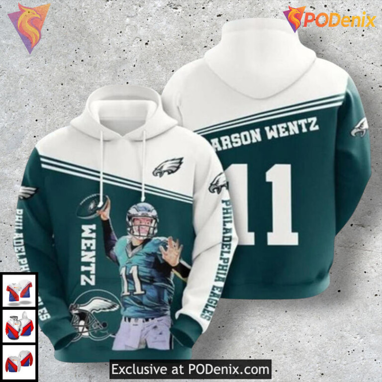 Carson Wentz Signature Apparel Mens Philadelphia Eagles Hoodie NFL Football 3D