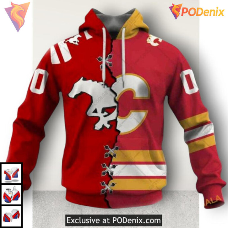 CFL Calgary Stampeders Collaboration Calgary Flames Mens Hoodie 3D