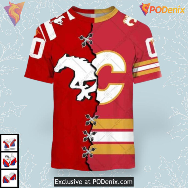 CFL Calgary Stampeders Collaboration Calgary Flames Mens Hoodie 3D - 2