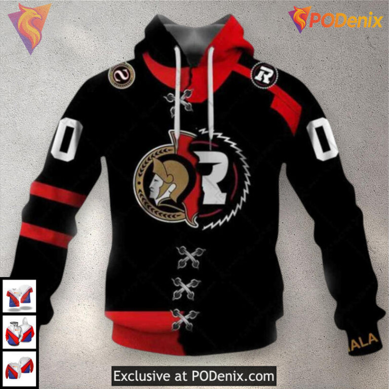CFL Ottawa Redblacks Mix Jersey Style NHL Ottawa Senators Zip Up Hoodie 3D