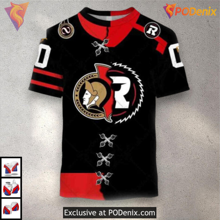 CFL Ottawa Redblacks Mix Jersey Style NHL Ottawa Senators Zip Up Hoodie 3D - 1