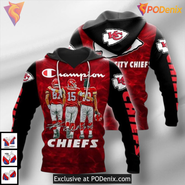 Champion Signatures Kelce Mahomes Hill Kansas City Chiefs Mens Hoodie 3D