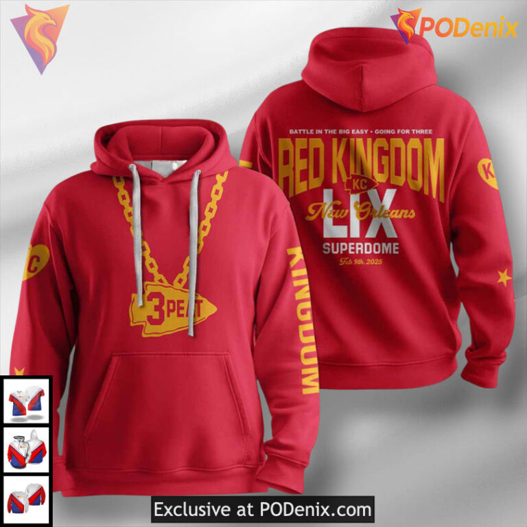 Chiefs 3 Peat Red Kingdom Kansas City Chiefs Hoodie For Men, Football 3D Gear