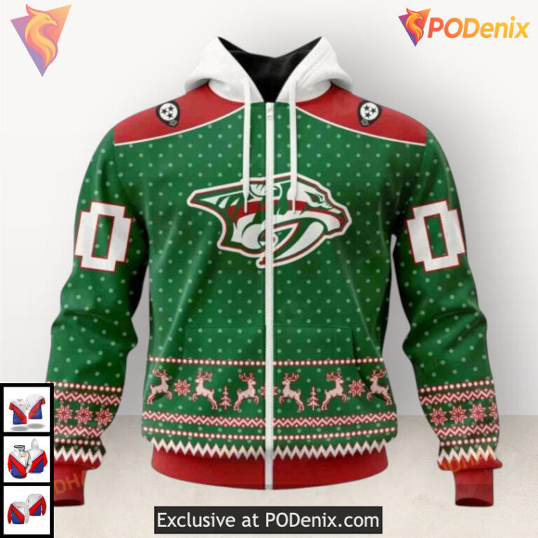 Christmas Apparel Tribute Custom Nashville Predators Youth Hoodie Sweatshirt 3D - 1