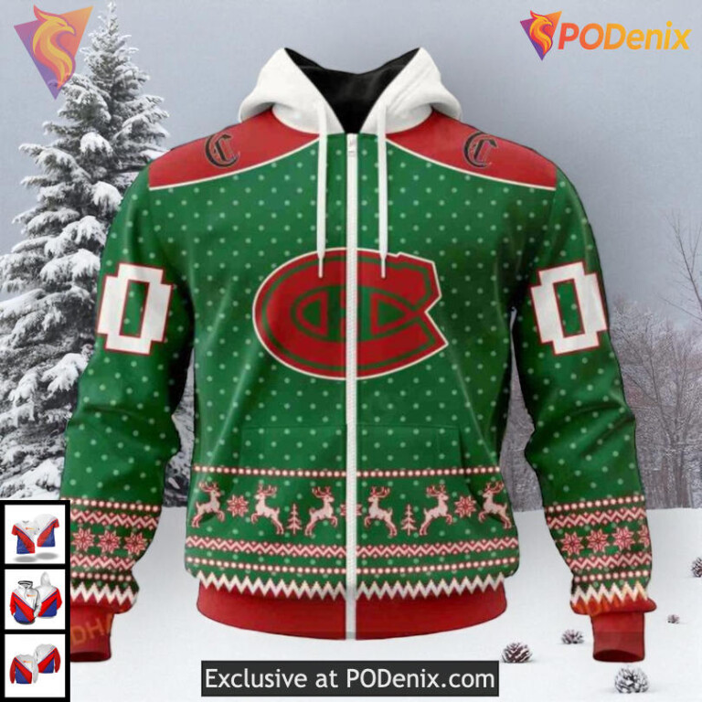 Christmas Family Apparel Collection NHL Montreal Canadiens Womens Hoodie 3D - 1