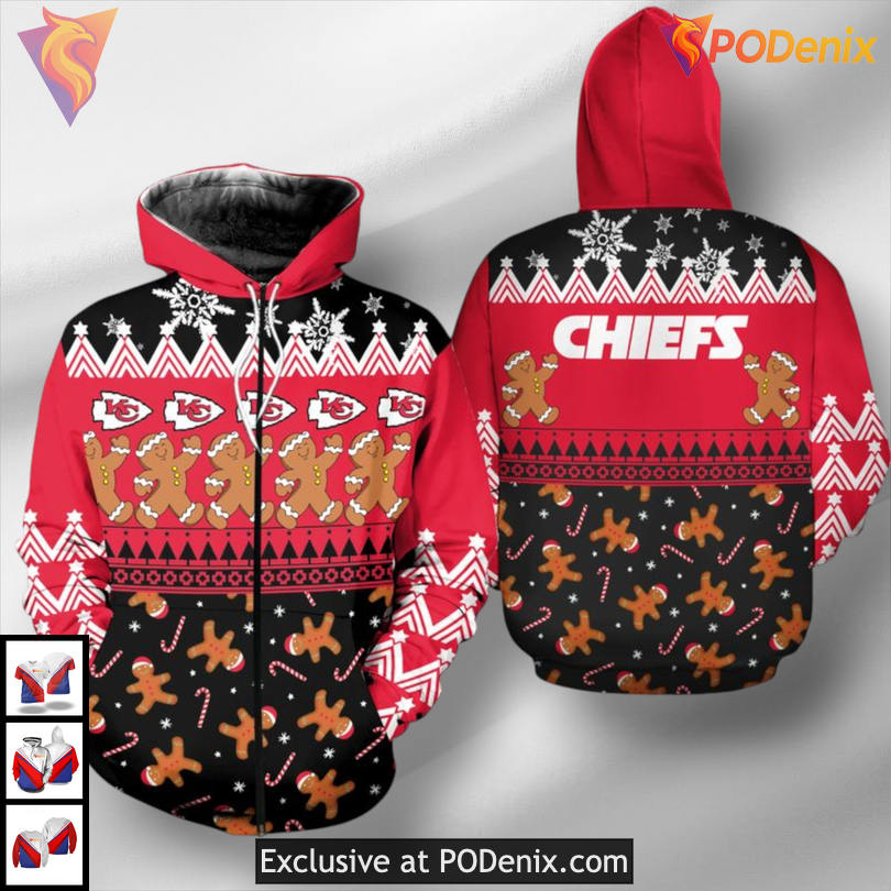 Christmas Gingerbread Man Kansas City Chiefs Hoodie, Retro 3D Fan Design Christmas Gingerbread Man Kansas City Chiefs Hoodie, Retro 3D Fan Design