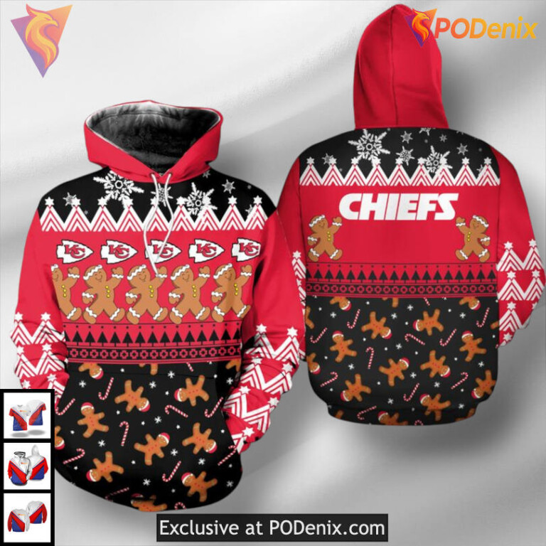 Christmas Gingerbread Man Kansas City Chiefs Hoodie, Retro 3D Fan Design - 1