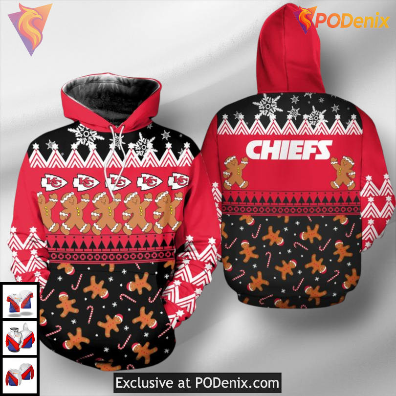 Christmas Gingerbread Man Kansas City Chiefs Hoodie, Retro 3D Fan Design Christmas Gingerbread Man Kansas City Chiefs Hoodie, Retro 3D Fan Design