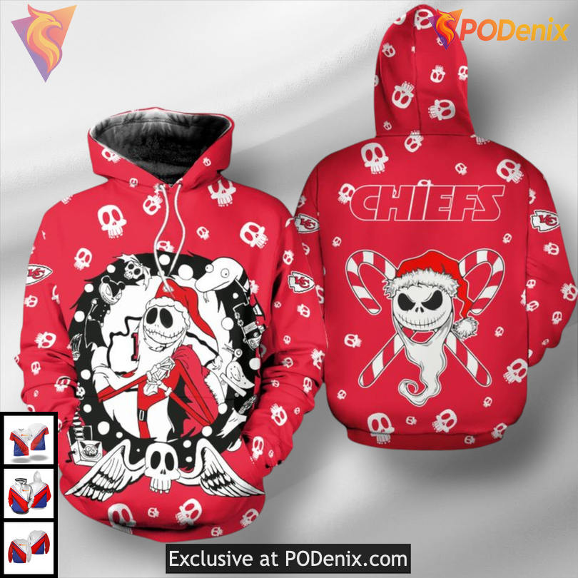 Christmas Jack Skellington Kansas City Chiefs Hoodie 3D, Holiday Fan Apparel Christmas Jack Skellington Kansas City Chiefs Hoodie 3D, Holiday Fan Apparel