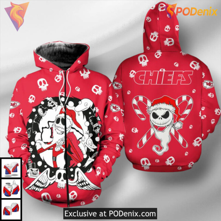 Christmas Jack Skellington Kansas City Chiefs Hoodie 3D, Holiday Fan Apparel - 1