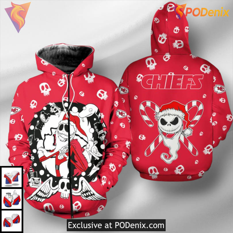 Christmas Jack Skellington Kansas City Chiefs Hoodie 3D, Holiday Fan Apparel Christmas Jack Skellington Kansas City Chiefs Hoodie 3D, Holiday Fan Apparel