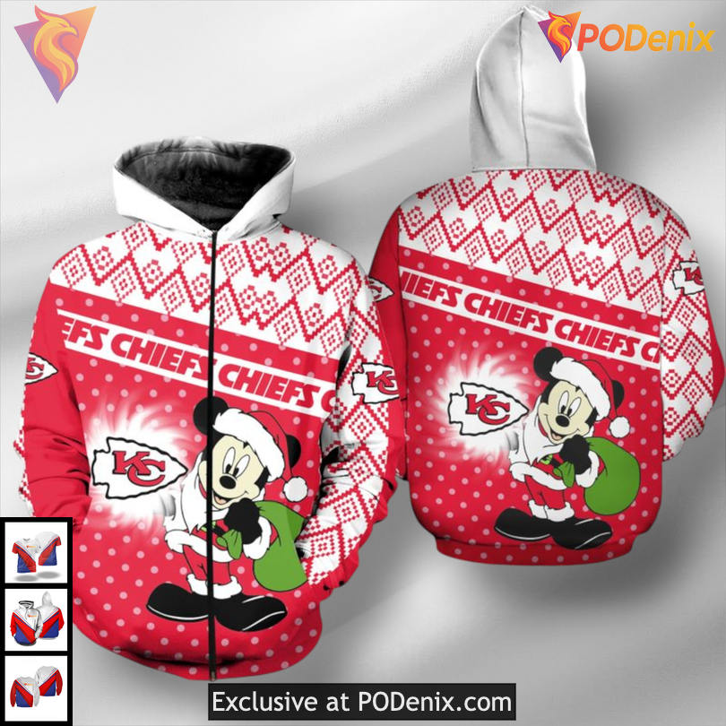 Christmas Mickey Graphic Kansas City Chiefs All Over Print Hoodie Holiday Collection Christmas Mickey Graphic Kansas City Chiefs All Over Print Hoodie Holiday Collection