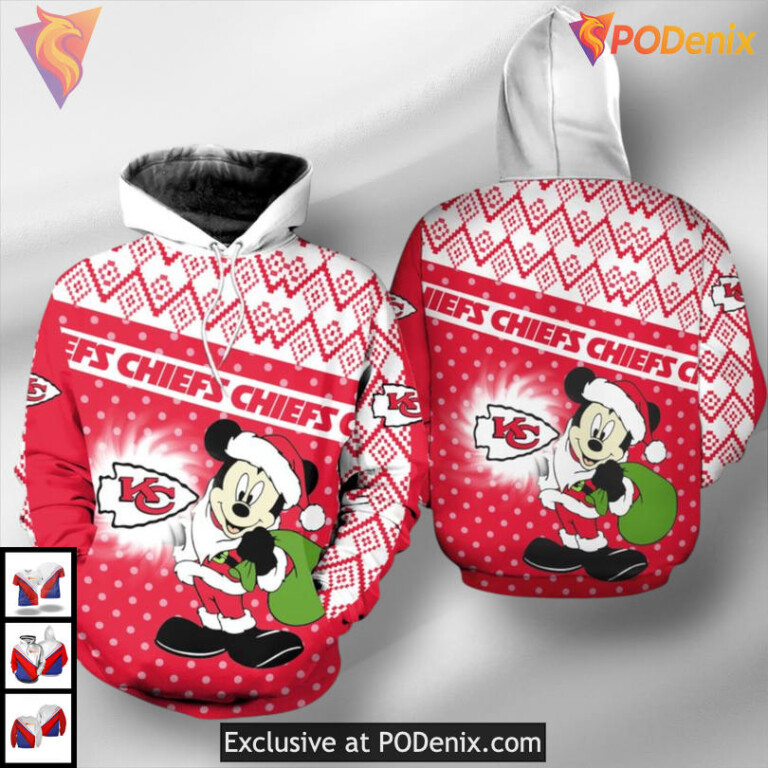 Christmas Mickey Graphic Kansas City Chiefs All Over Print Hoodie Holiday Collection - 1