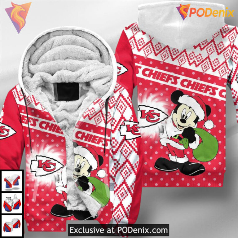 Christmas Mickey Graphic Kansas City Chiefs All Over Print Hoodie Holiday Collection - 2