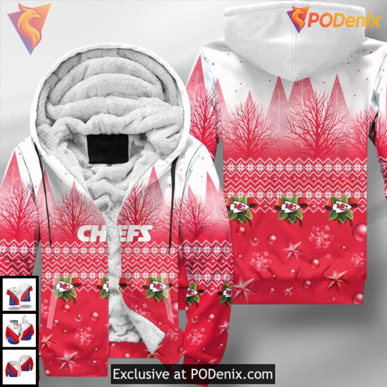 Christmas Pattern Custom Kansas City Chiefs Mens Hoodie, 3D Zip Up Holiday - 2
