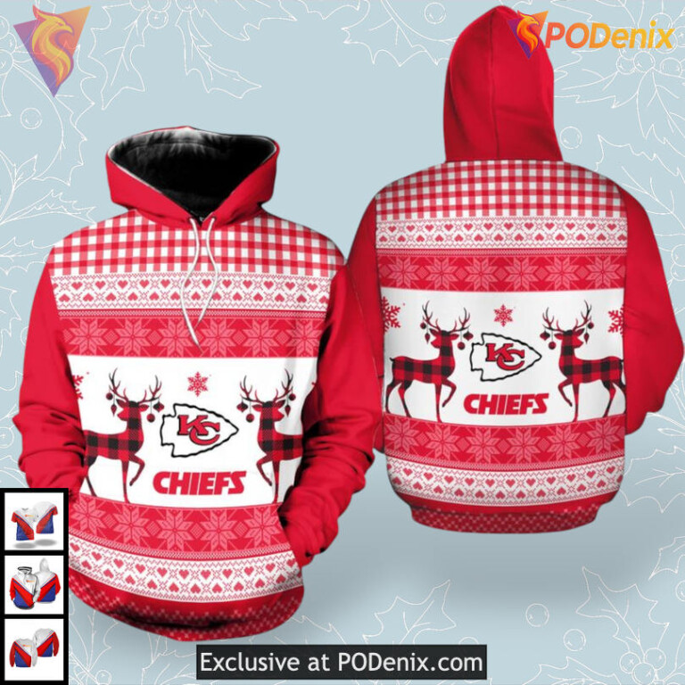 Christmas Pattern Graphic Kansas City Chiefs Zip Up Hoodie, Holiday 3D Edition