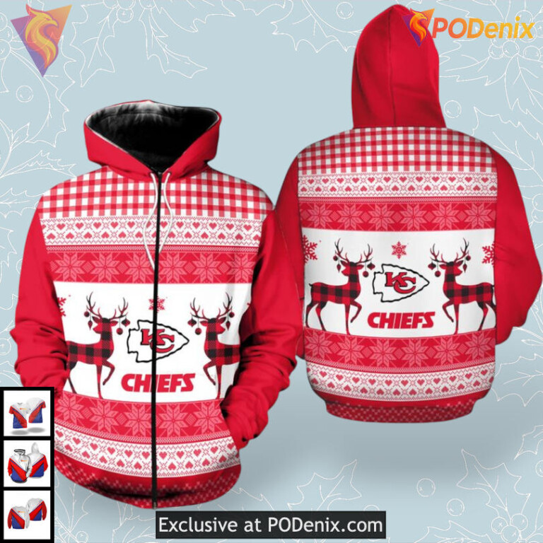 Christmas Pattern Graphic Kansas City Chiefs Zip Up Hoodie, Holiday 3D Edition - 1