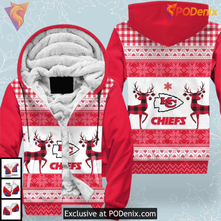 Christmas Pattern Graphic Kansas City Chiefs Zip Up Hoodie, Holiday 3D Edition - 2