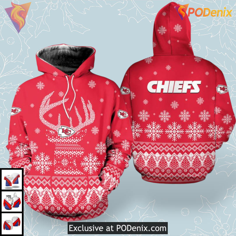 Christmas Reindeer Pattern Kc Chiefs Zip Up Hoodie Soft Fleece Zip Edition Christmas Reindeer Pattern Kc Chiefs Zip Up Hoodie Soft Fleece Zip Edition