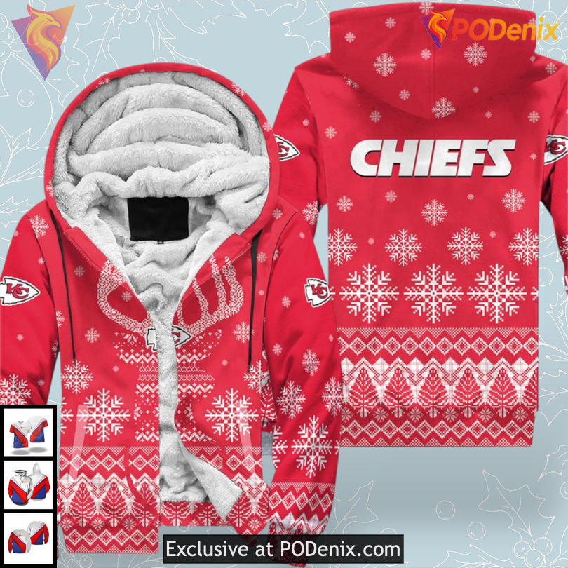 Christmas Reindeer Pattern Kc Chiefs Zip Up Hoodie Soft Fleece Zip Edition Christmas Reindeer Pattern Kc Chiefs Zip Up Hoodie Soft Fleece Zip Edition
