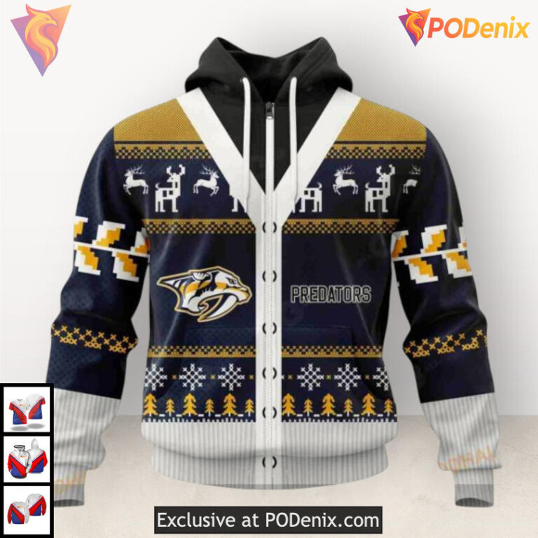 Christmas Season Celebration Custom Nashville Predators Kids Hoodie Sweatshirt - 1