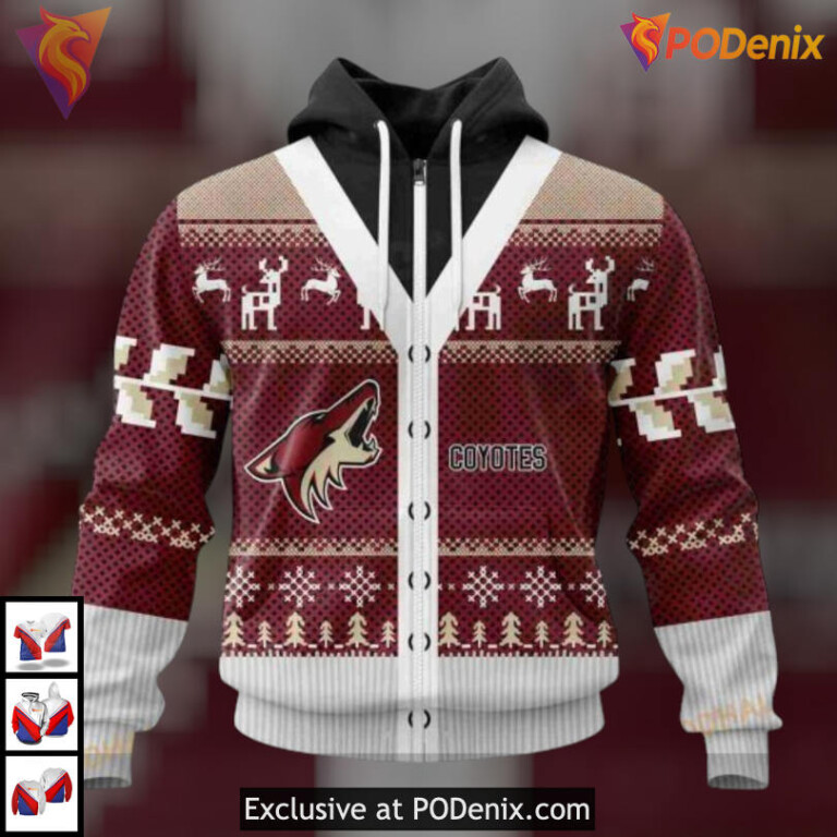 Christmas Season Celebration Custom Number Arizona Coyotes Hoodie Holiday Shirt - 1