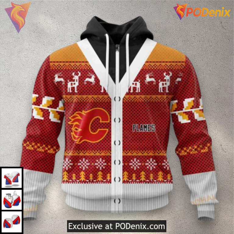 Christmas Season Custom Calgary Flames Unisex Hoodie 3D Holiday Edition - 1