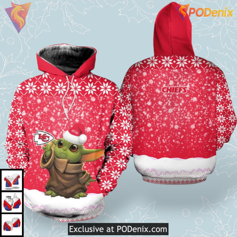 Christmas Yoda Pattern Kc Chiefs Hoodies Zip Up 3D Holiday Fan Apparel
