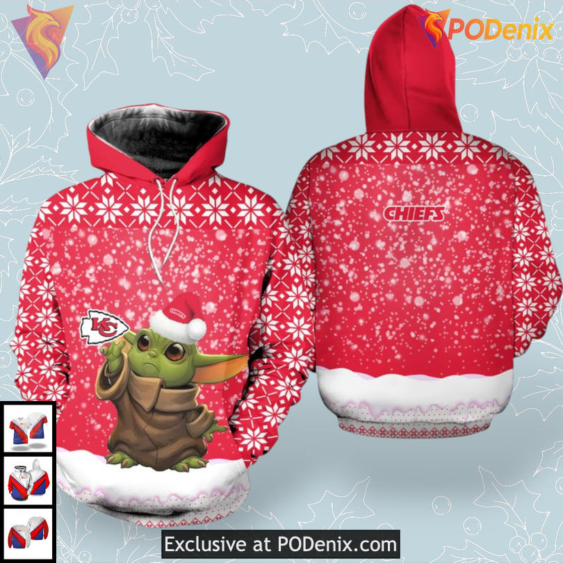 Christmas Yoda Pattern Kc Chiefs Hoodies Zip Up 3D Holiday Fan Apparel Christmas Yoda Pattern Kc Chiefs Hoodies Zip Up 3D Holiday Fan Apparel