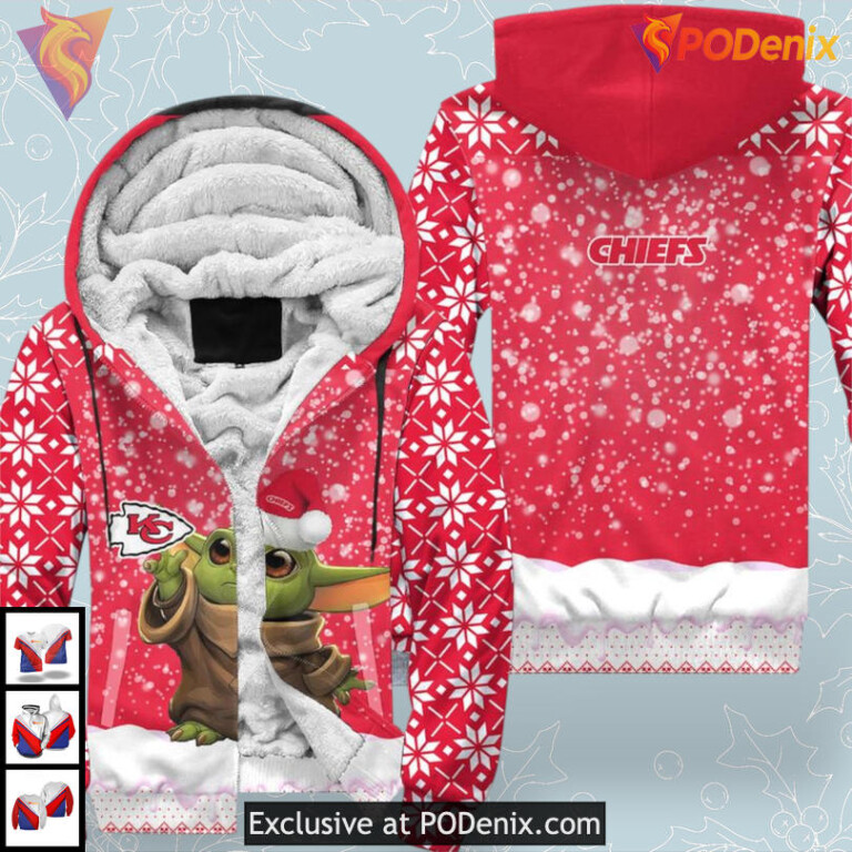 Christmas Yoda Pattern Kc Chiefs Hoodies Zip Up 3D Holiday Fan Apparel - 2