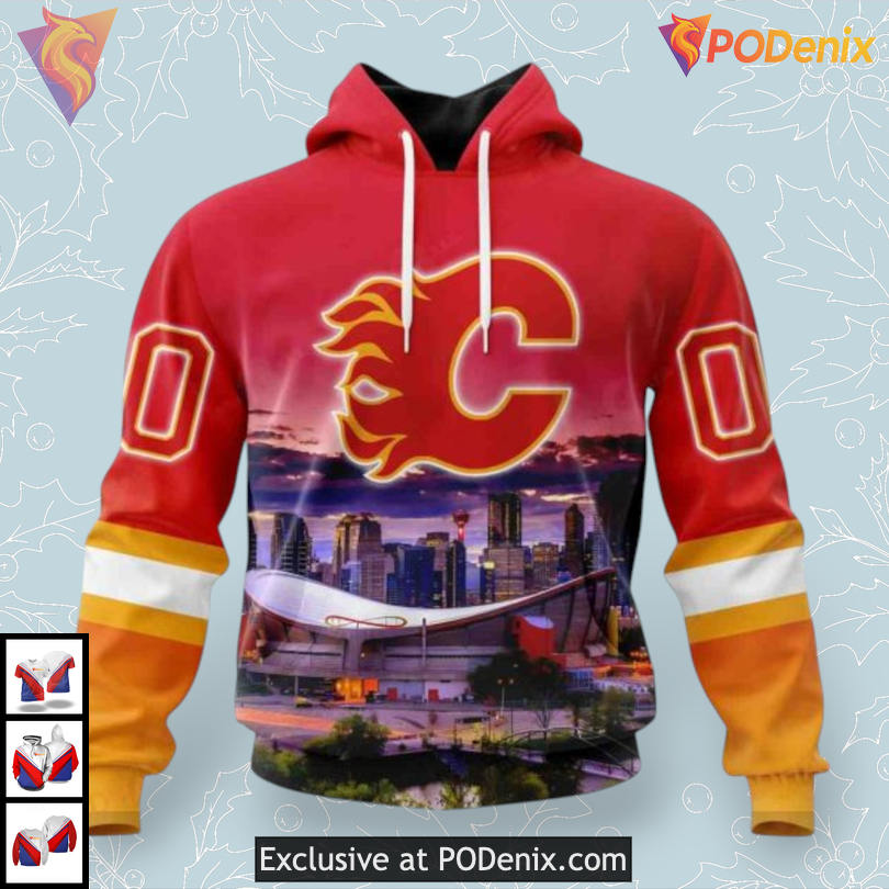 City Skyline Artwork Personalized Calgary Flames Hoodie 3D Sweatshirt