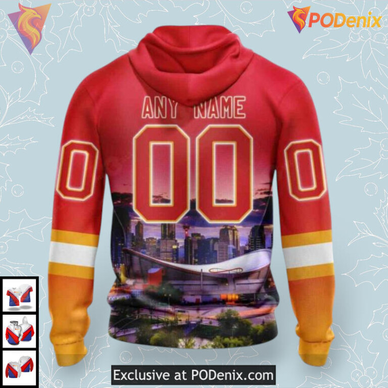 City Skyline Artwork Personalized Calgary Flames Hoodie 3D Sweatshirt - 1