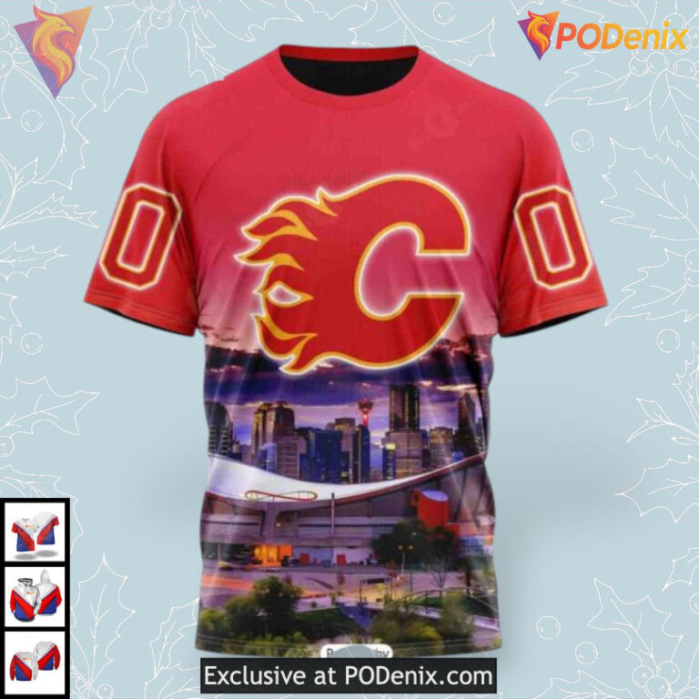 City Skyline Artwork Personalized Calgary Flames Hoodie 3D Sweatshirt - 2